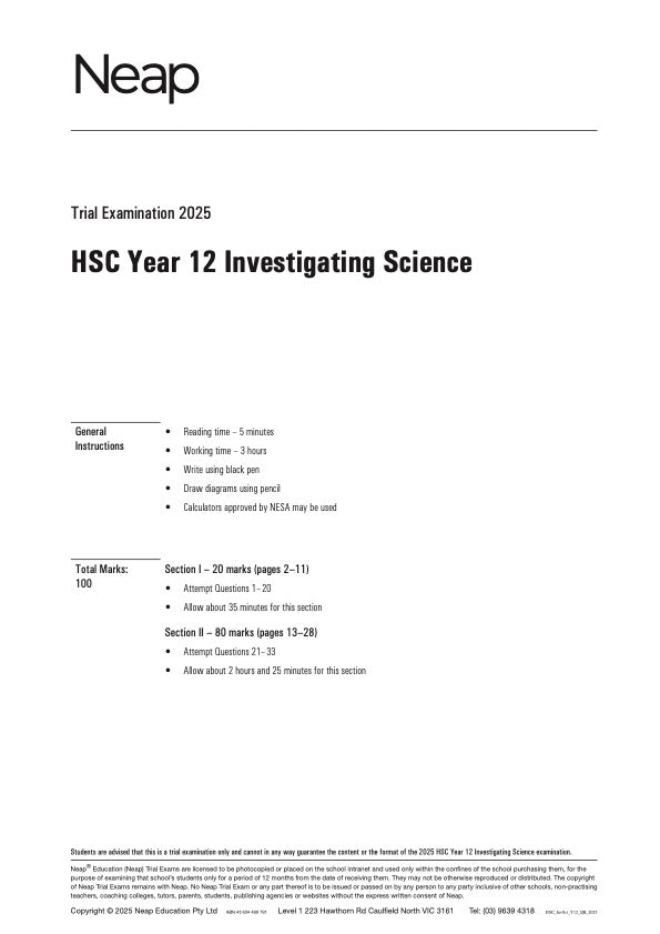 HSC Investigating Science Year 12 Trial Exams (not included in Science Bundles)