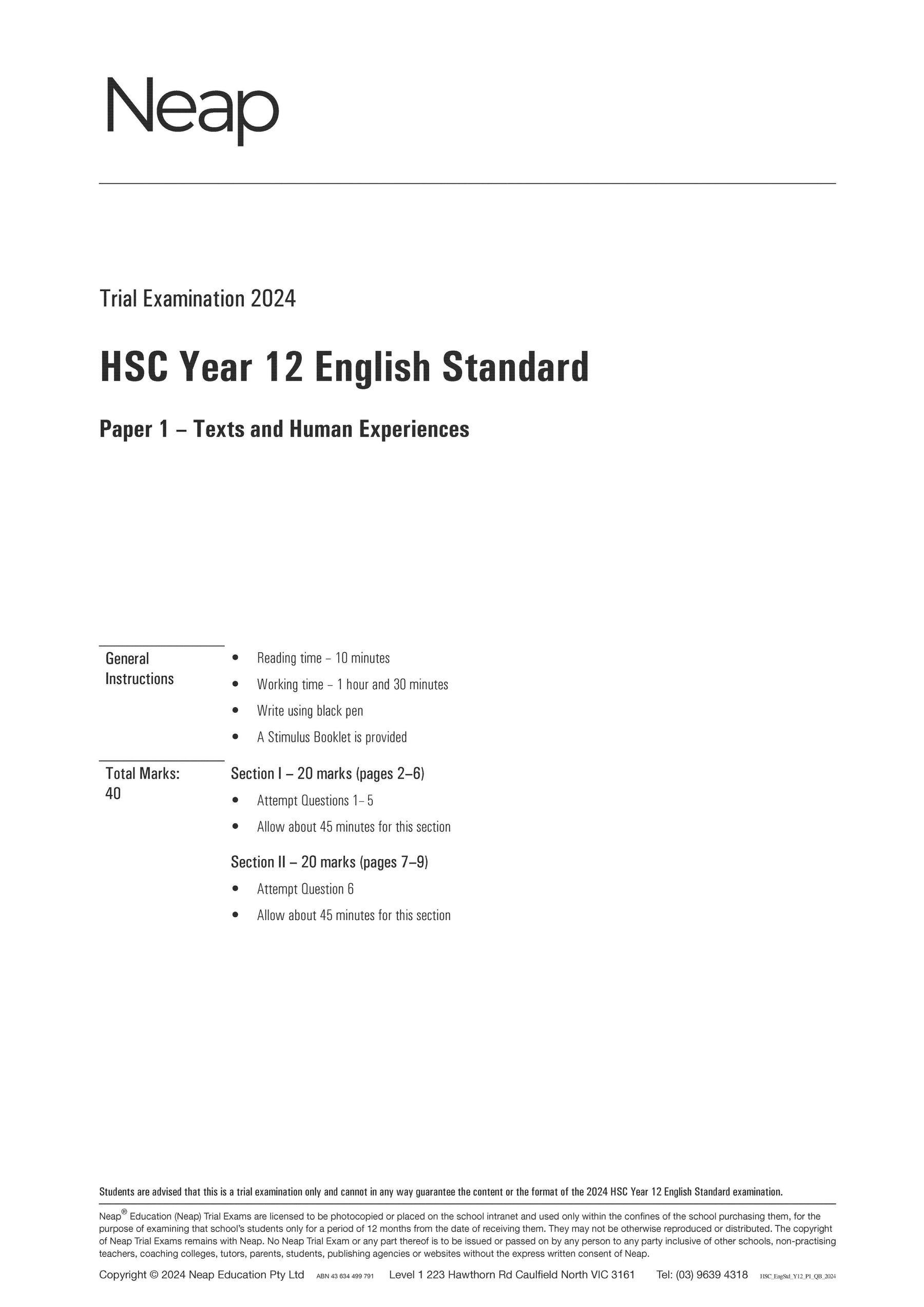 HSC English Standard Year 12