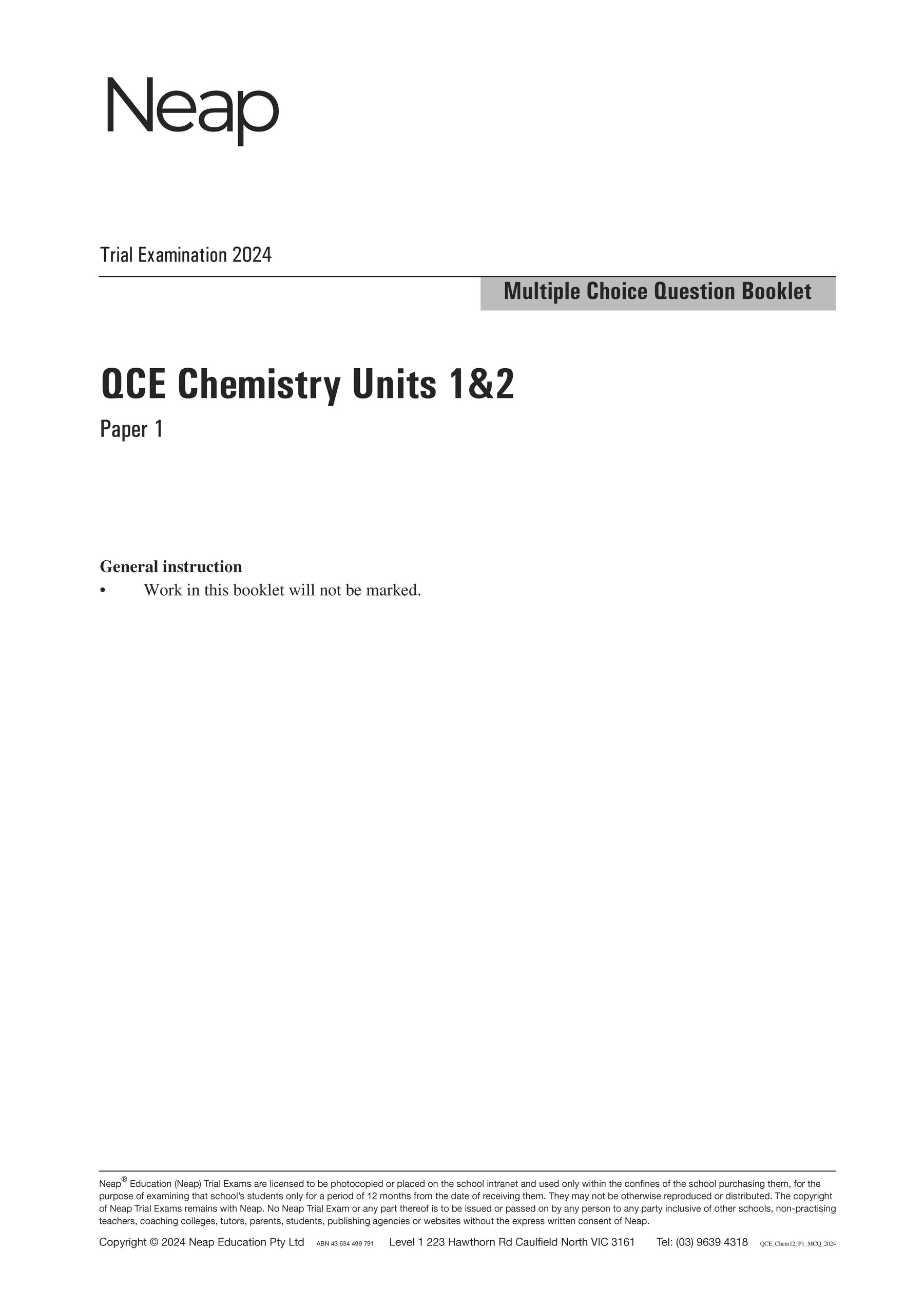 QCE Chemistry Units 1&2 Trial Exams