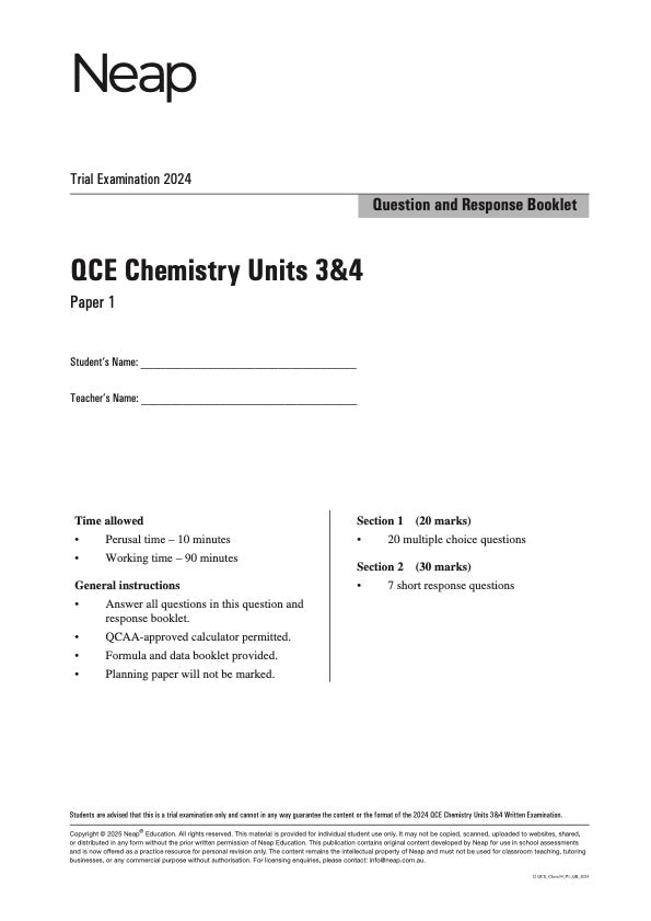 QCE Chemistry Units 3&4 Trial Exams
