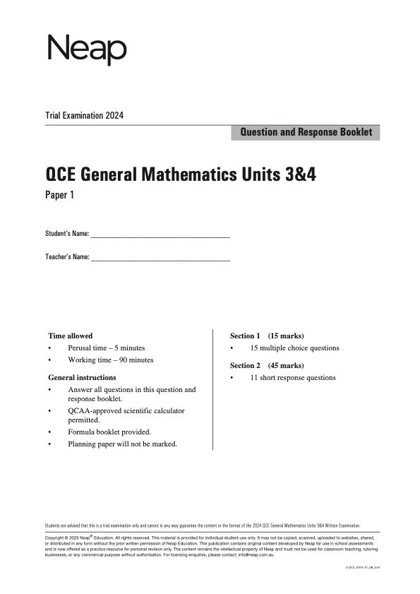 QCE General Mathematics Units 3&4