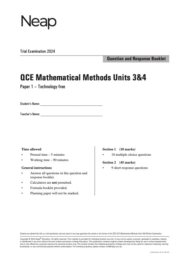 QCE Mathematical Methods Units 3&4
