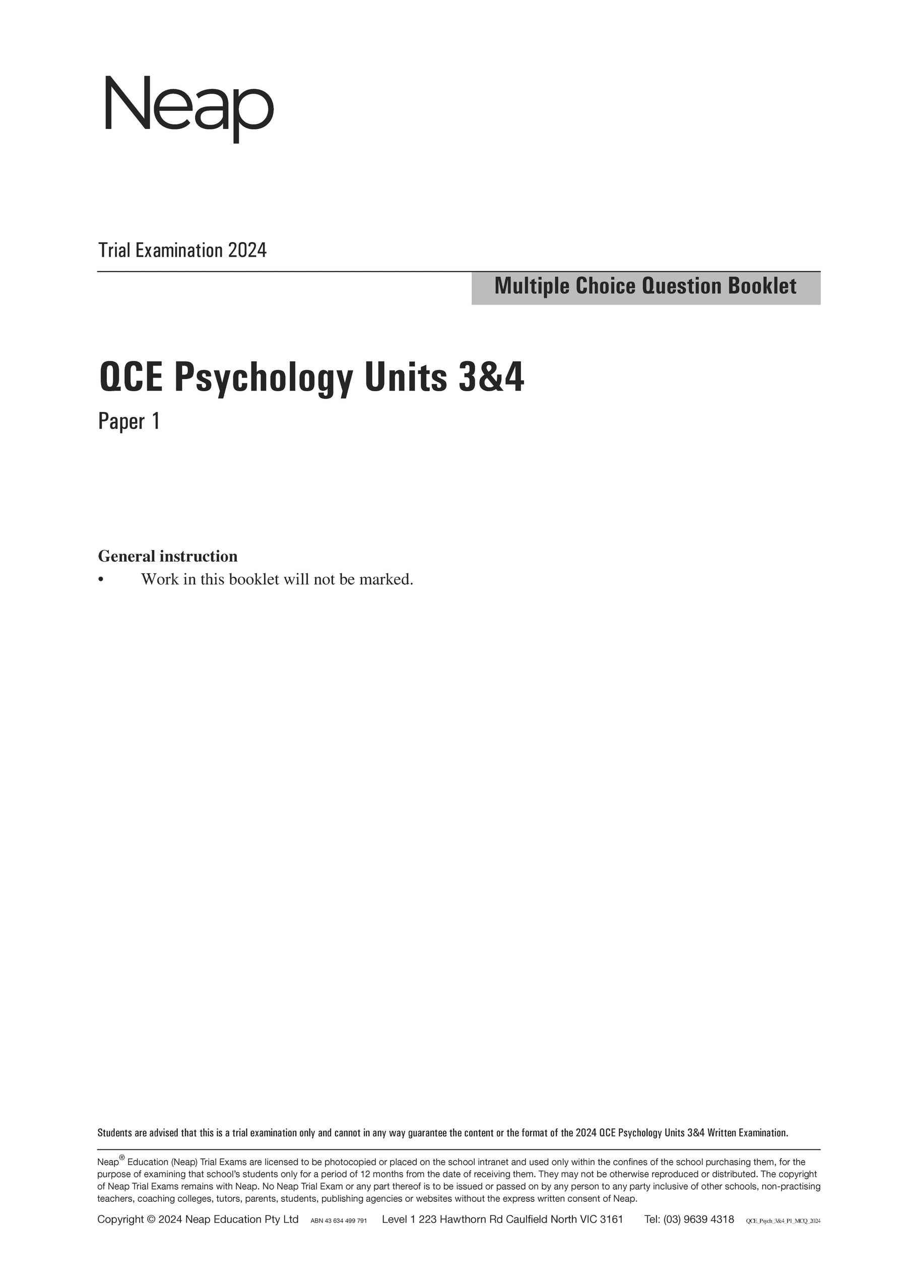 QCE Psychology Units 3&4 Trial Exams