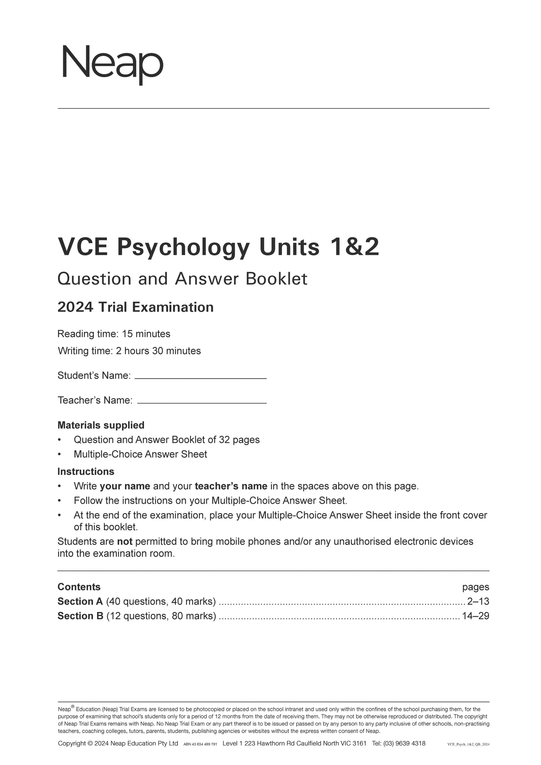 VCE Psychology Units 1&2