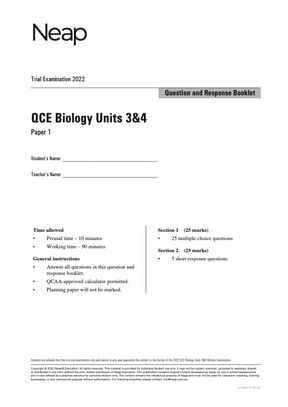 Neap Practice Exam Pack: QCE Biology Units 3&4 (3 Exams)