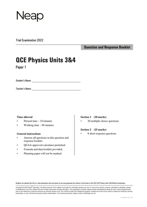 Neap Practice Exam Pack: QCE Physics Units 3&4 (3 Exams)