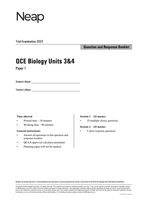 Neap Practice Exam Pack: QCE Biology Units 3&4 (3 Exams)