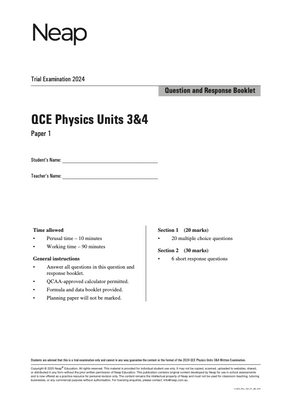 Neap Practice Exam Pack: QCE Physics Units 3&4 (3 Exams)