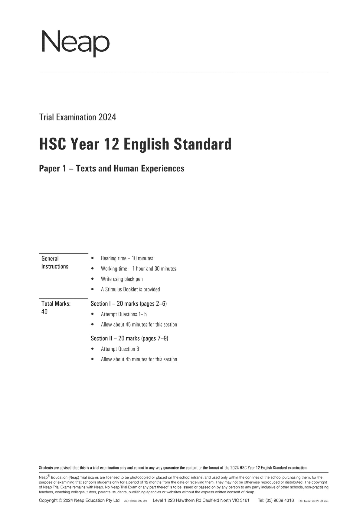 HSC English Standard Year 12 Trial Exams