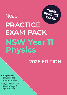 Practice Exam Pack by Neap, featuring a pink cover with white and teal text, plus a dark blue circle for three exams.