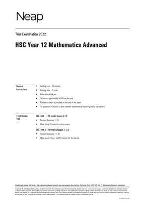 Neap Practice Exam Pack: NSW Year 12 Mathematics Advanced (3 Exams)