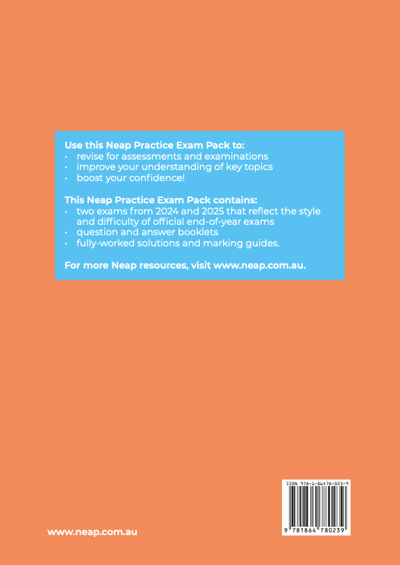 Practice Exam Pack for VCE Chemistry Units 3&4 2026 Edition by Neap, with an orange back cover featuring a blue text box and barcode.
