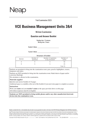 Neap Practice Exam Pack: VCE Business Management Units 3&4 (2 Exams)