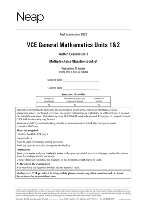 Neap Practice Exam Pack: VCE General Mathematics Units 1&2 2026 Edition (3 Exams)