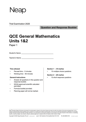 QCE General Mathematics Units 1&2 Trial Exams
