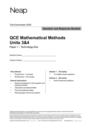 QCE Mathematical Methods Units 3&4 Trial Exams