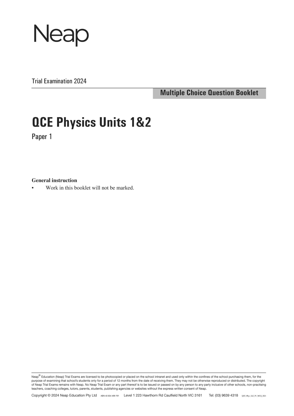 QCE Physics Units 1&2 Trial Exams