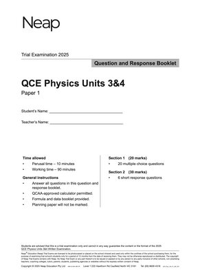 QCE Physics Units 3&4 Trial Exams