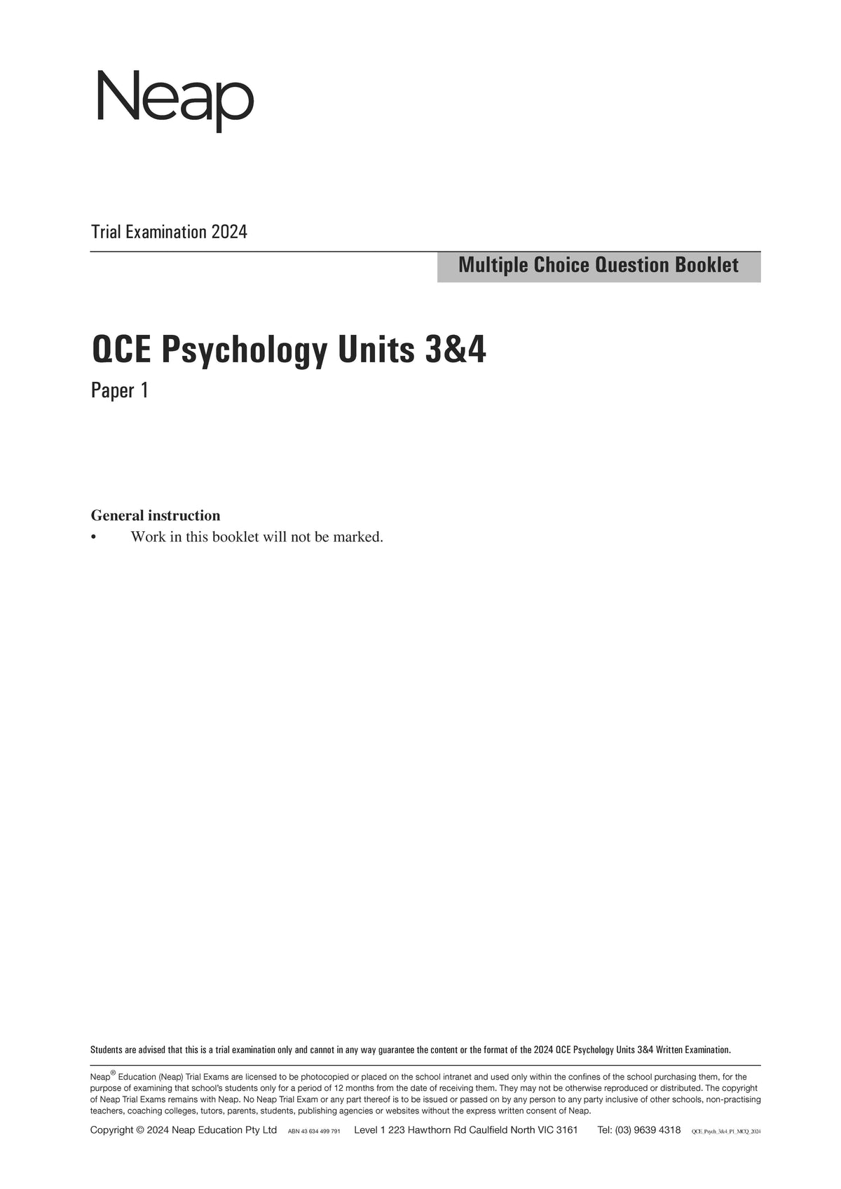 QCE Psychology Units 3&4 Trial Exams