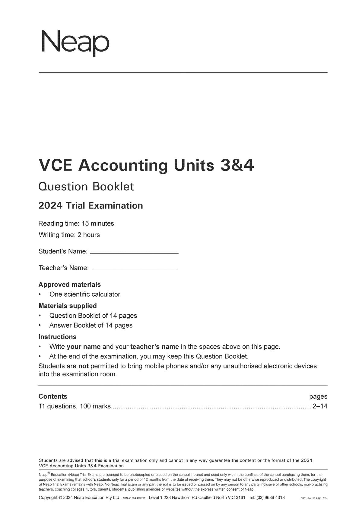 VCE Accounting Units 3&4 Trial Exams
