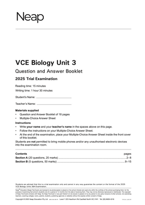 VCE Biology Units 3&4 Trial Exams