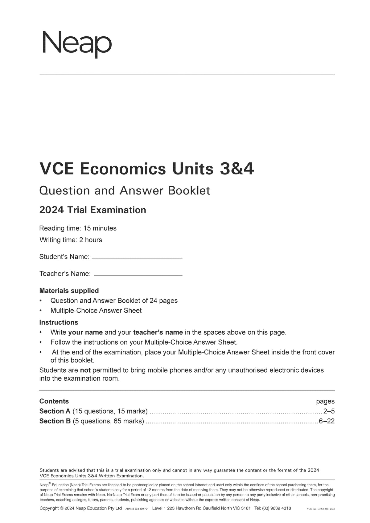 VCE Economics Units 3&4 Trial Exams