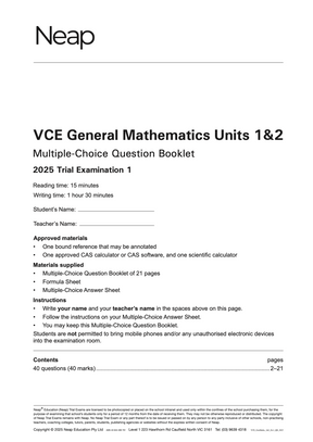 Neap Practice Exam Pack: VCE General Mathematics Units 1&2 2026 Edition (3 Exams)