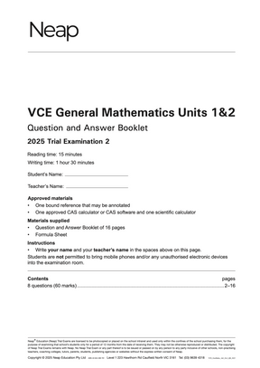 Neap Practice Exam Pack: VCE General Mathematics Units 1&2 2026 Edition (3 Exams)