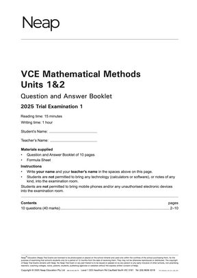 VCE Mathematical Methods Units 1&2 Trial Exams