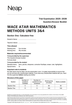 WACE ATAR Mathematics Methods Units 3&4 Trial Exams