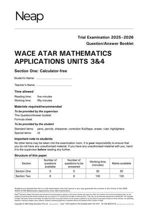 WACE ATAR Mathematics Applications Units 3&4 Trial Exams