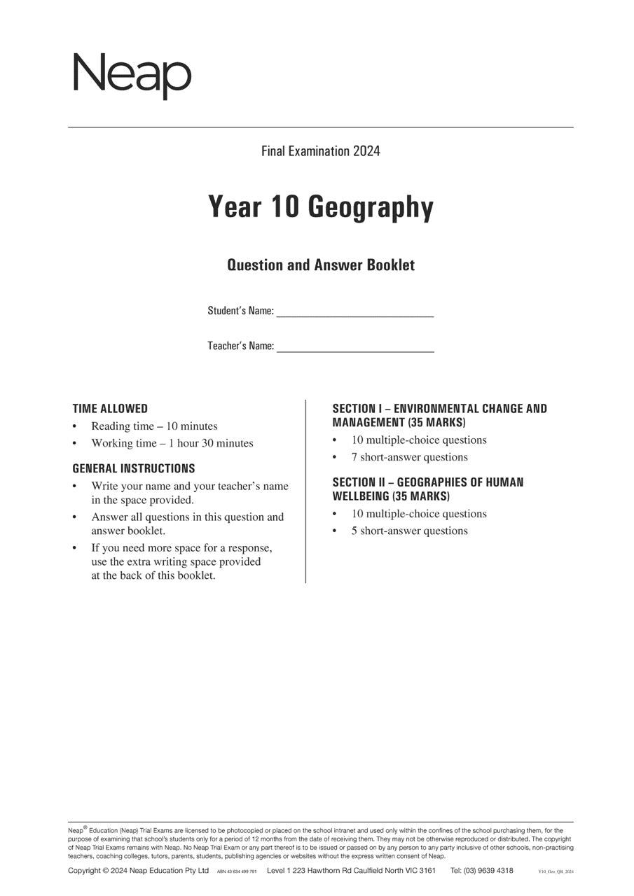 Year 10 Geography Trial Exams