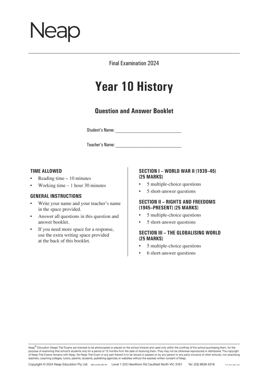 Year 10 History Trial Exams