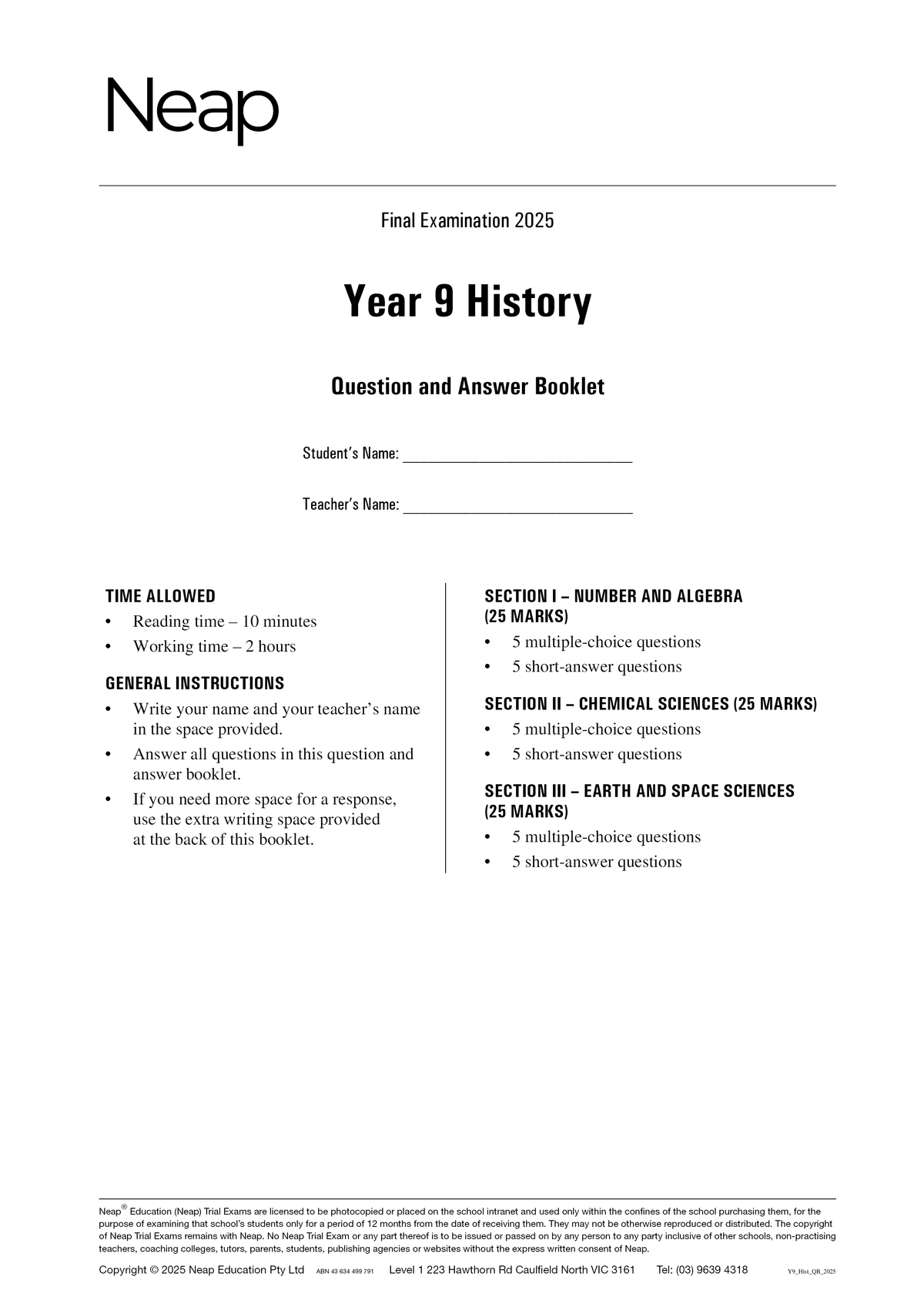 Year 9 History Trial Exams