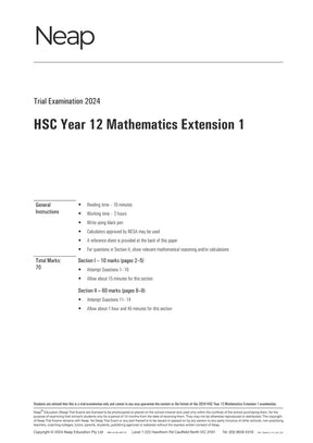 Neap Practice Exam Pack: HSC Year 12 Mathematics Extension 1 2026 Edition (3 Exams)