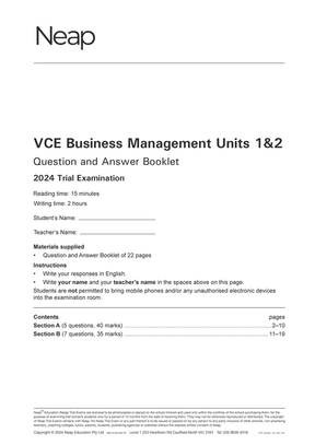 Neap Practice Exam Pack: VCE Business Management Units 1&2 2026 Edition (2 Exams)