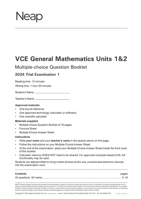Neap Practice Exam Pack: VCE General Mathematics Units 1&2 2026 Edition (3 Exams)