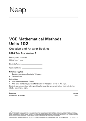 Neap Practice Exam Pack: VCE Mathematical Methods Units 1&2 2026 Edition (3 Exams)