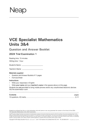 Neap Practice Exam Pack: VCE Specialist Mathematics Units 3&4 (2 Exams)